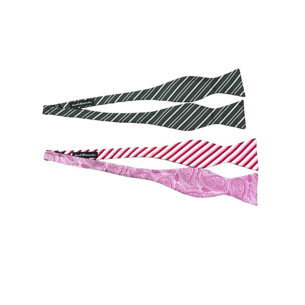 Two Jacob Alexander Adjustable Bow Ties Gray & Black, Pink Red & White